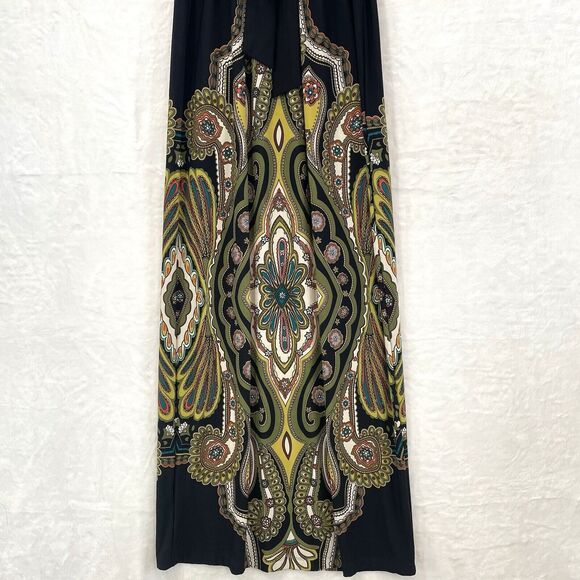 Vintage Sundress Maxi Black Slinky Sleeveless Snap Paisley Y2K Small - Picture 10 of 10